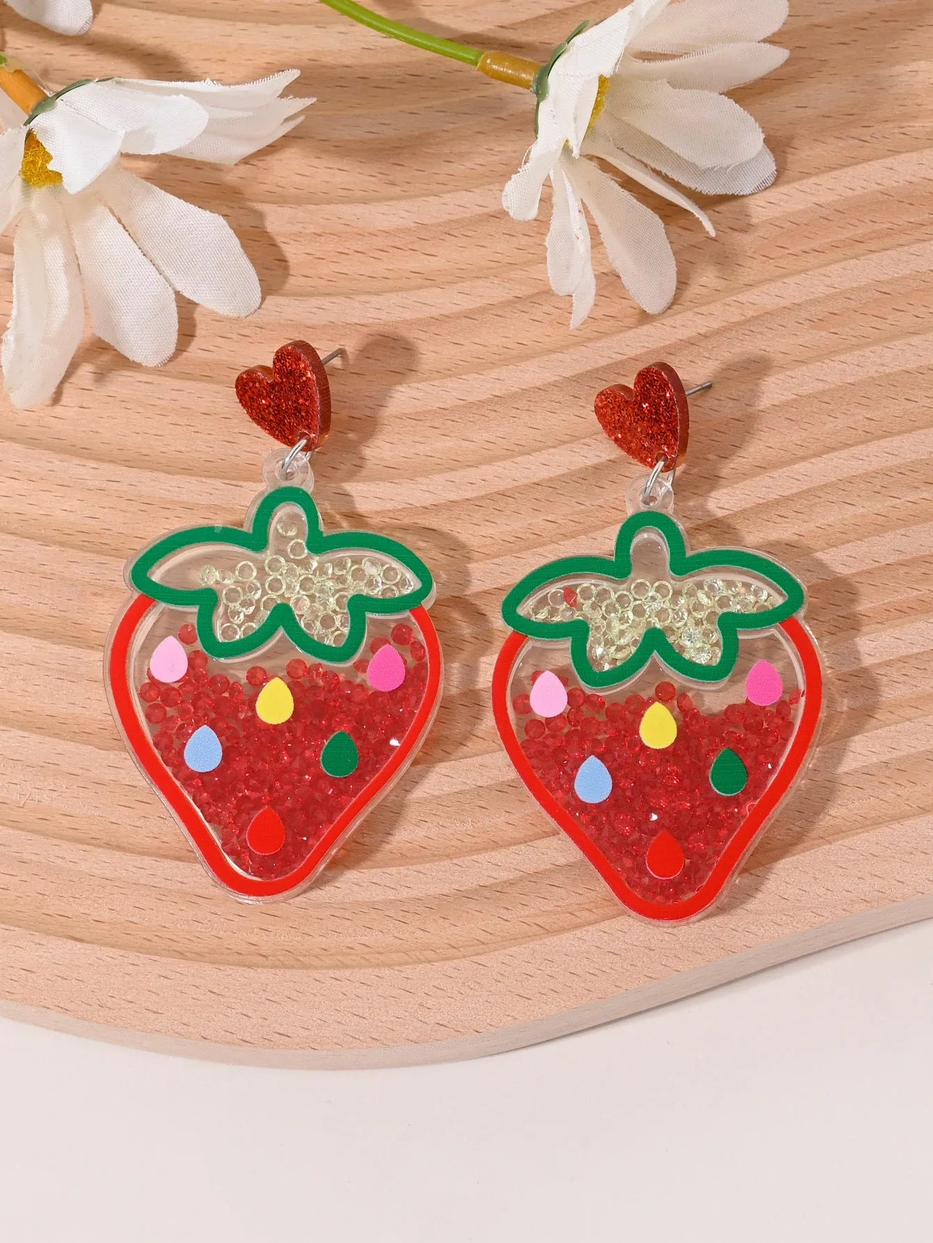 Acrylic fruit and dessert earrings for women with cherry strawberry watermelon pineapple designs