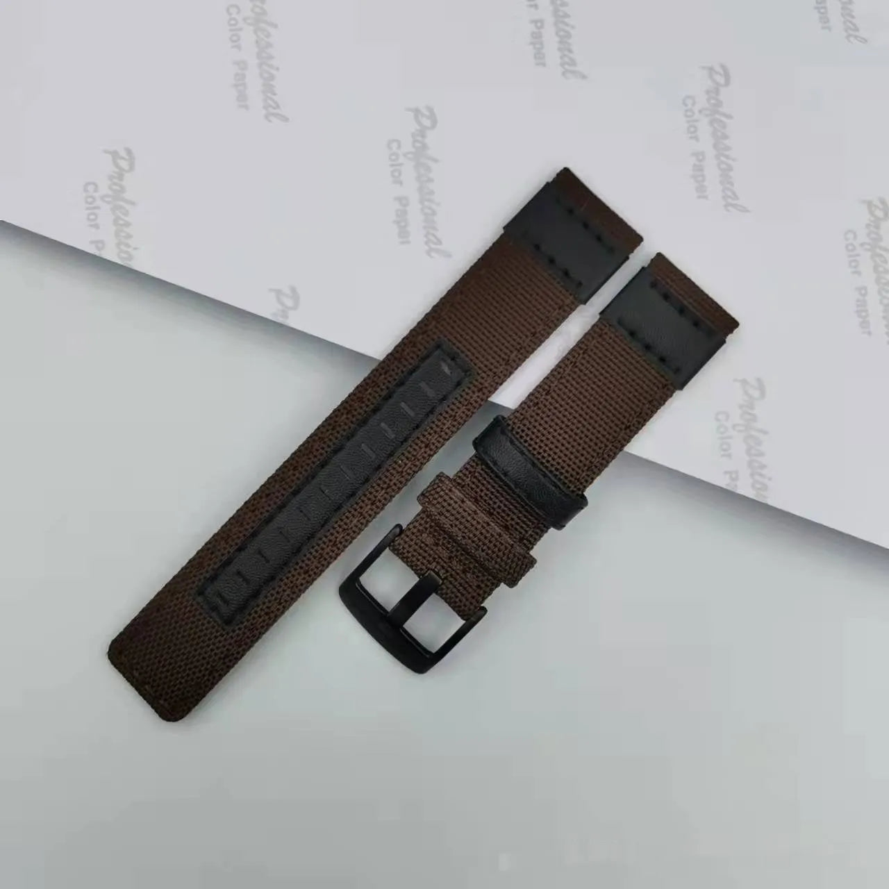 Oxford cloth replacement watch strap in army green showing short and extended length options for 20mm, 22mm, 24mm widths.