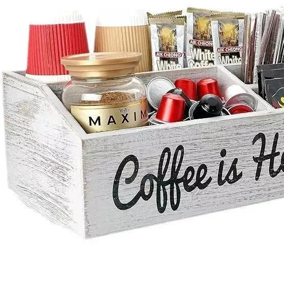 Wooden grid coffee pod storage box desktop organizer lidless compartments 30x19.5x12cm black colour