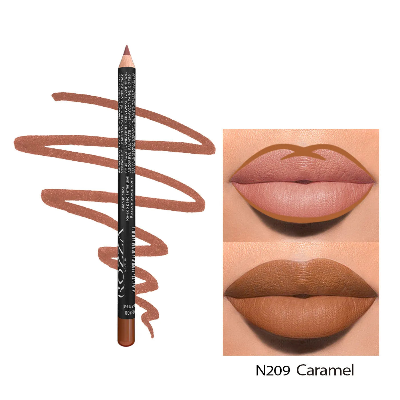 Matte finish lip liner wood pencil in nude shades for long-lasting, waterproof wear.