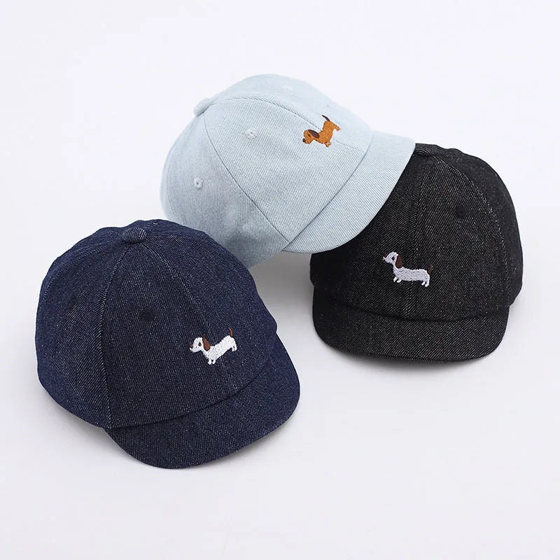 Denim babies baseball cap with dome crown in light blue, dark blue, or black colours for summer sun protection