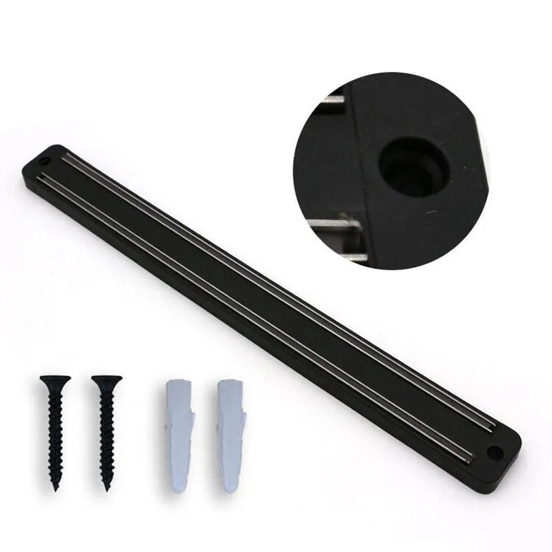 50cm magnetic knife holder with stainless steel strip and plastic body on a wall
