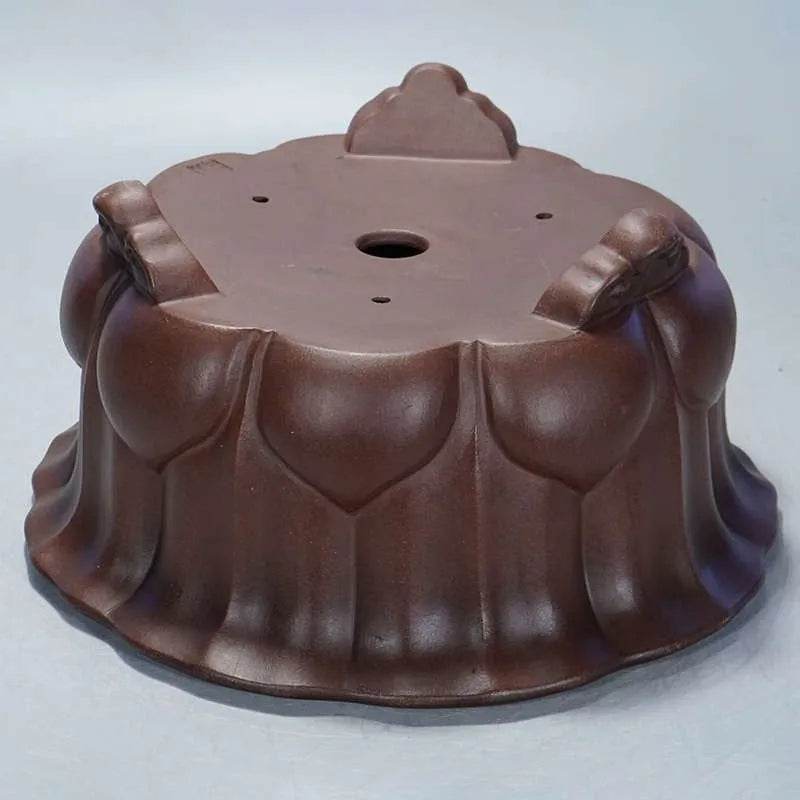 Square purple-red clay succulent pot measuring 37cm wide, showcasing classical Chinese style on a wooden surface.