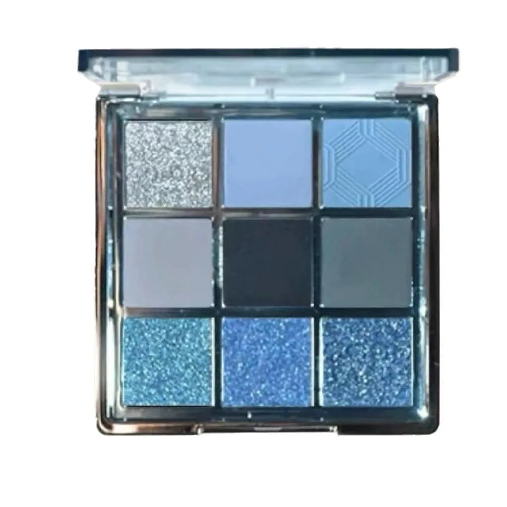 MUGELEEN 08 nine-colour eye shadow palette showing low saturation blues and earth tones