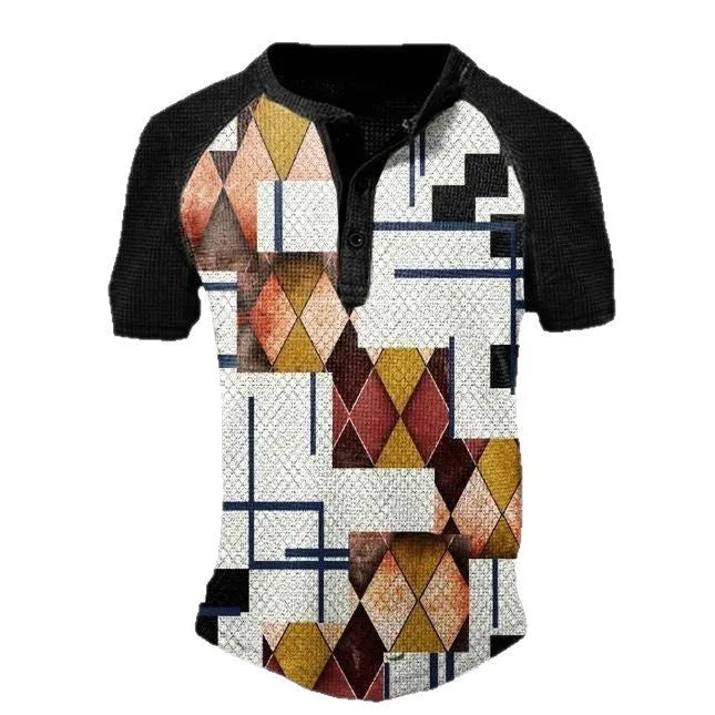 Men's short sleeve sport shirt with simple lapel button in bird eye cloth polyester
