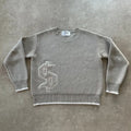 Grey jacquard knitwear coat loose fitting pullover long sleeves