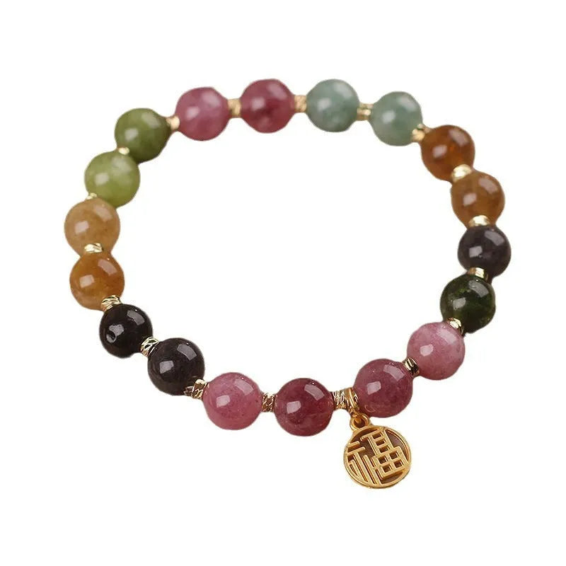 Natural colour tourmaline bracelet with flower design and electroplated finishing