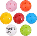 Multi-coloured 42mm golf practice balls with dimpled design in a net bag.