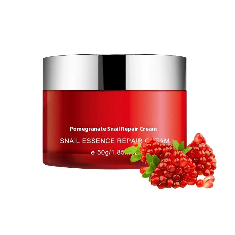 Red packaged pomegranate skincare set containing face wash, toner, lotion and facial cream bottles