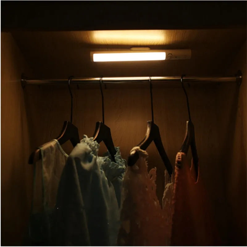 Human body induction cabinet wall light with magnetic mount for battery-operated sensor lighting in wardrobes