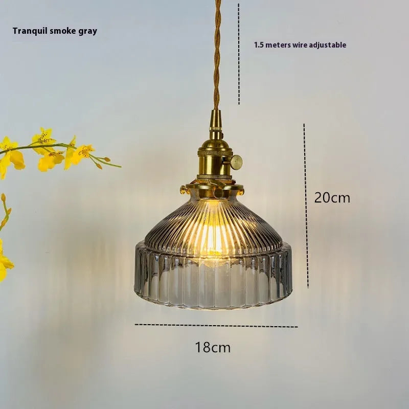 Nordic retro brass and glass chandelier with adjustable suspension and coloured glass shade