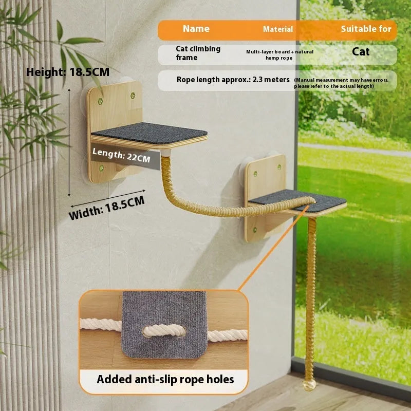 Wall-mounted cat scratching post with sisal rope, showing Space Capsule and Square Column design options