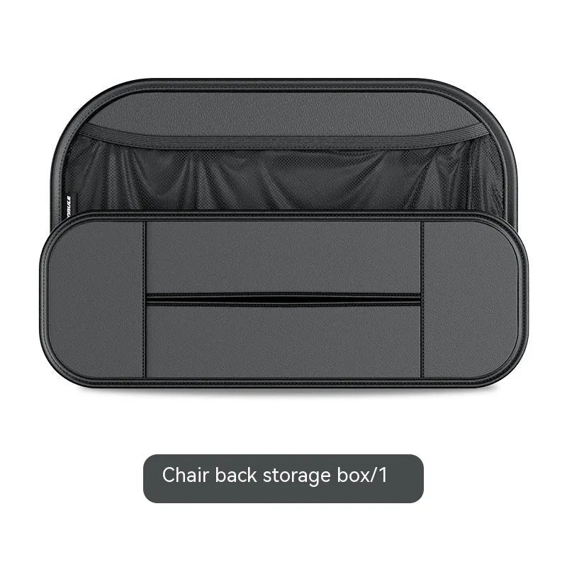 Black leather car seat back storage organiser bag with customisable pockets