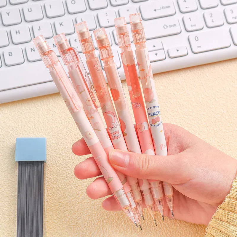 Automatic press pencil in peach colour with 0.5mm lead and refill set