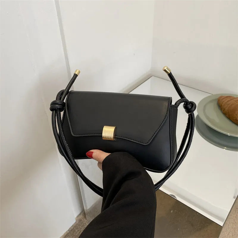 Women's PU shoulder bag with sandwich pocket in black, white, green, brown, or khaki.
