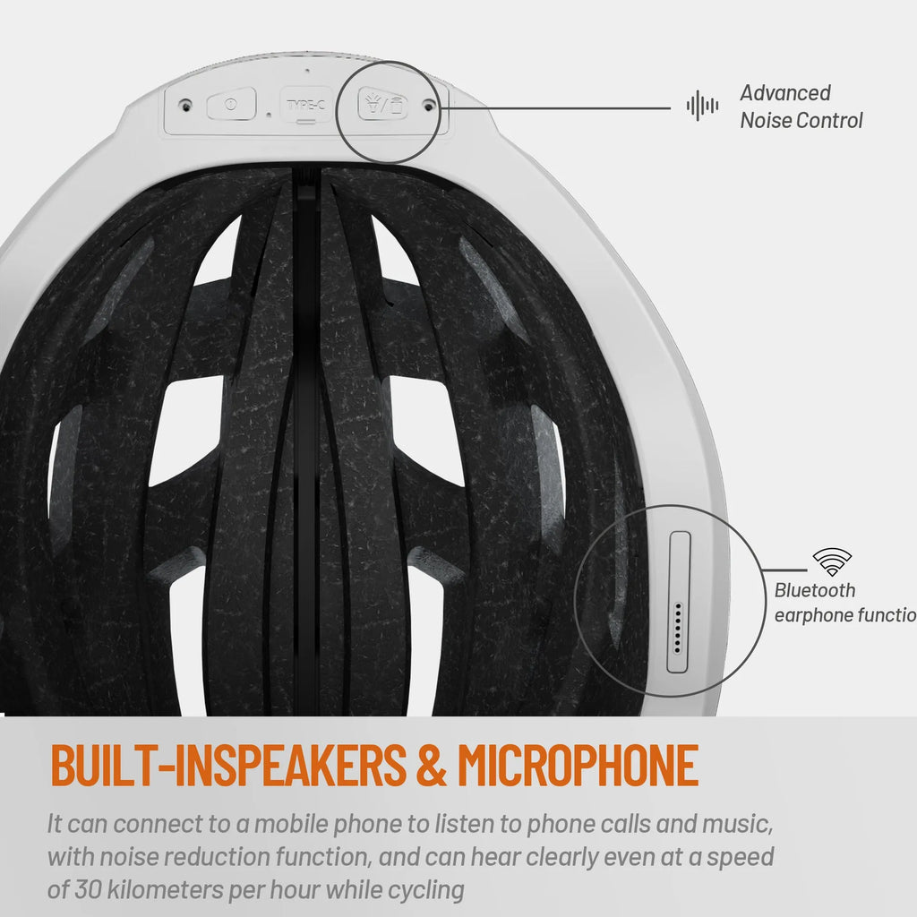 Black and grey adult cycling smart helmet with integrated red LED safety light on the rear.