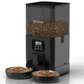 Household pet automatic double meal feeder with stainless steel plate and voice recorder, 4L capacity, black transparent finish
