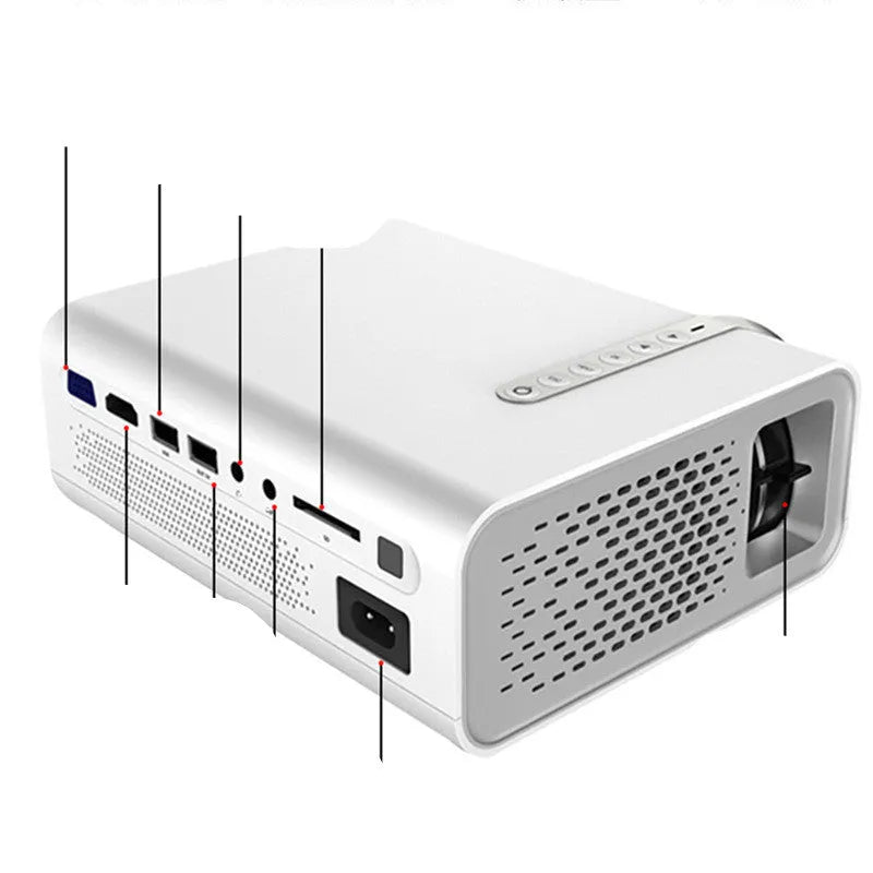 YG530 mini wireless mobile phone projector in black or white showing projection display