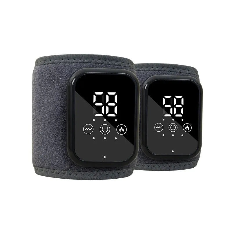 Black electric heated ankle sleeve showing adjustable design for joint support