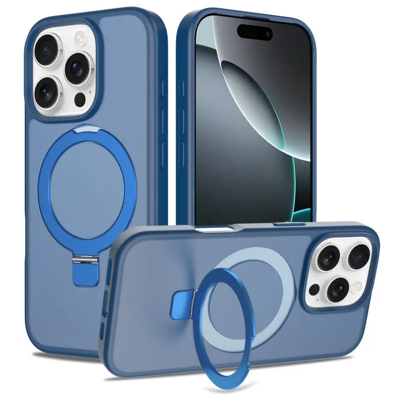 Magnetic drop-resistant phone case for iPhone 17 series with invisible bracket, black colour, TPU PC material