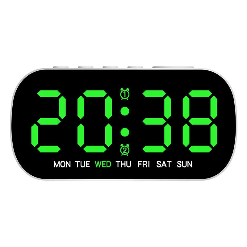 LED digital alarm clock with slim 10mm plastic shell in five colours including white, rose red, green, blue, yellow