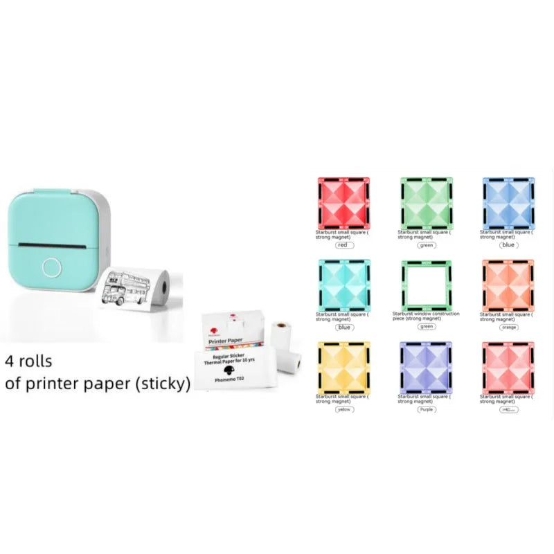 Portable mini thermal label printer in white, 87mm by 90mm by 40mm, with Bluetooth connectivity and inkless printing