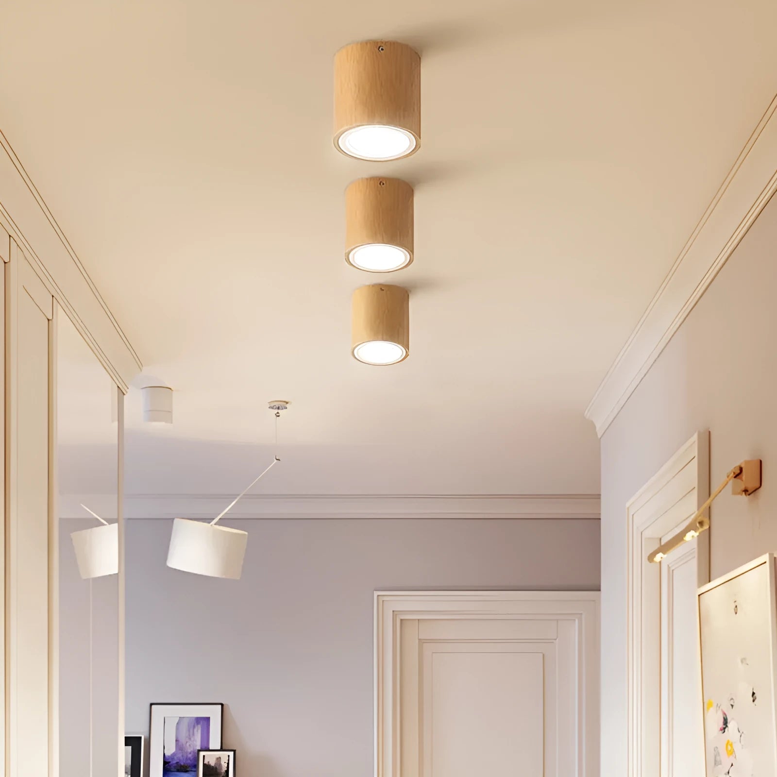 Modern round and square solid wood surface mount downlight for corridor or balcony.
