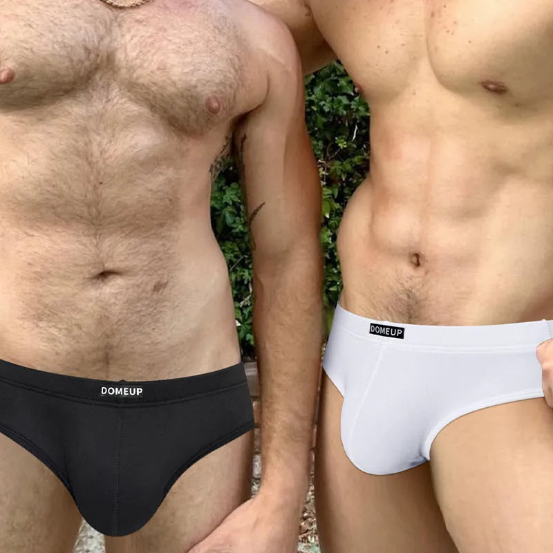 Men's plus size seamless briefs in white, black, or pink colours with low waist design
