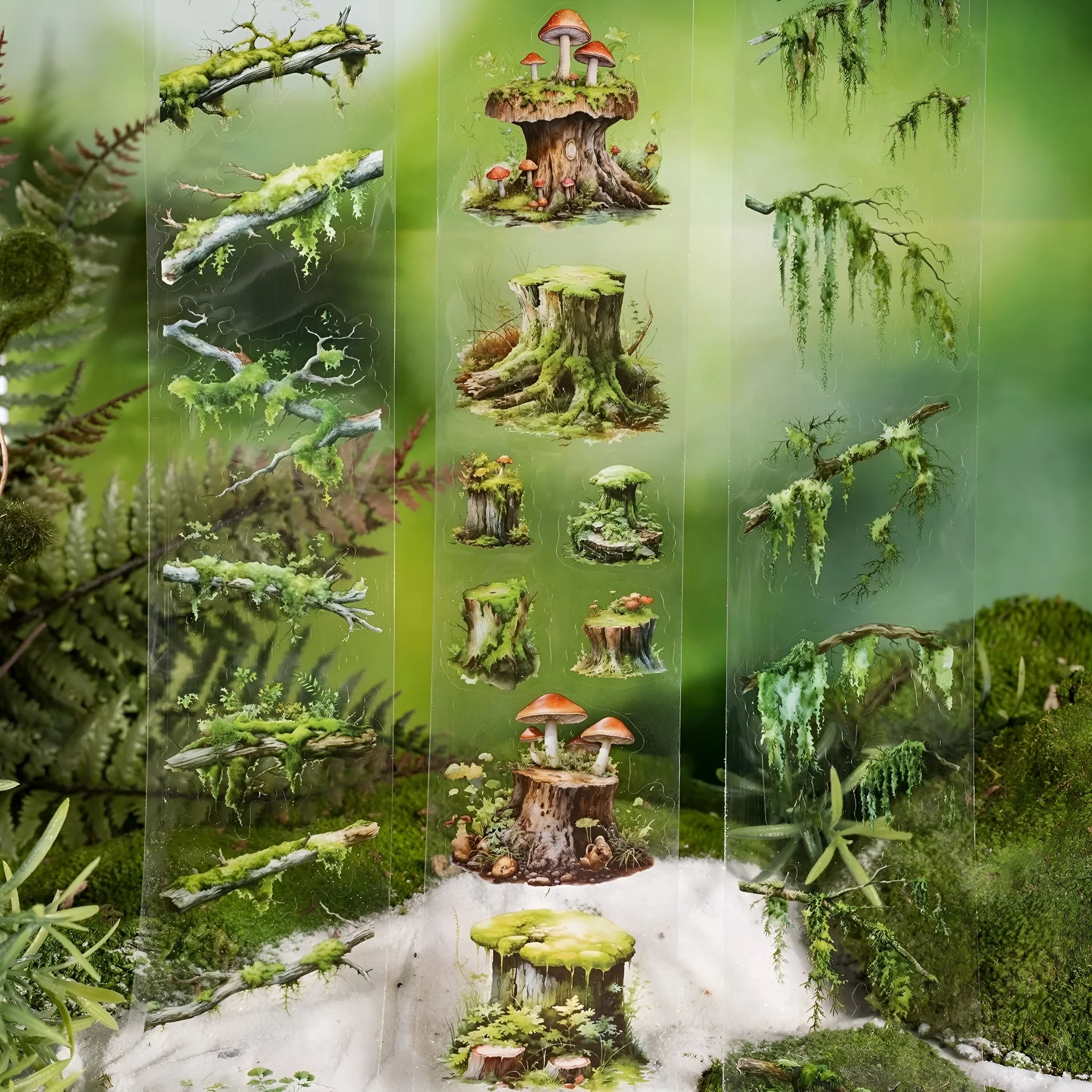 Forest Moss Series DIY decorative stickers roll with PET material, 60mm wide, in woodland colours