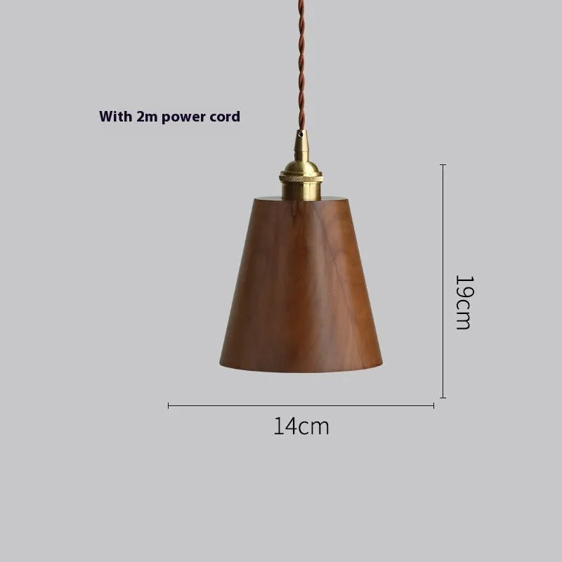 Black walnut and copper single-head droplight chandelier pendant light fixture.