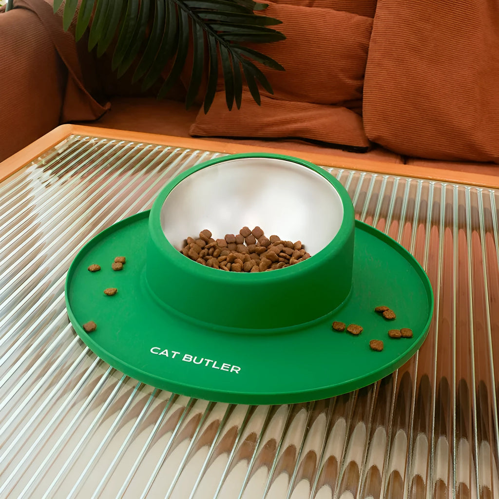 Silicone cat and dog bowl in green, purple or yellow with non-slip leak-proof design and single pet bowl pack