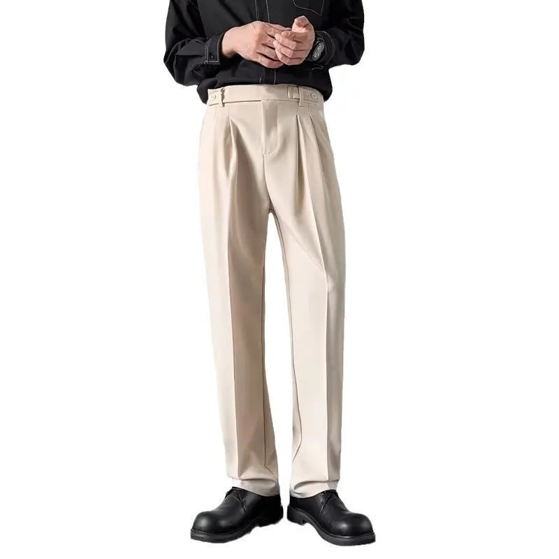 Men's straight-leg suit trousers in apricot and black colours with loose fit