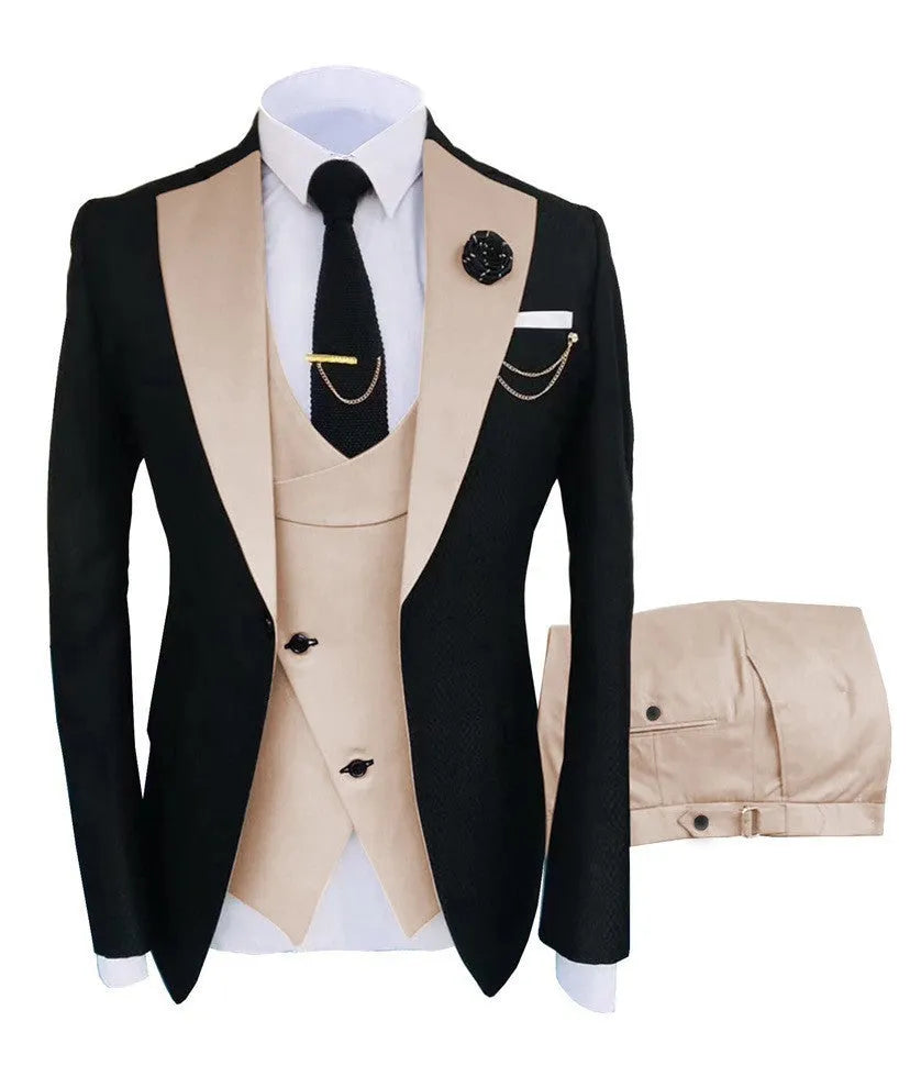 Men's slim fit three-piece suit in cotton with coat, vest, and trousers for formal occasions