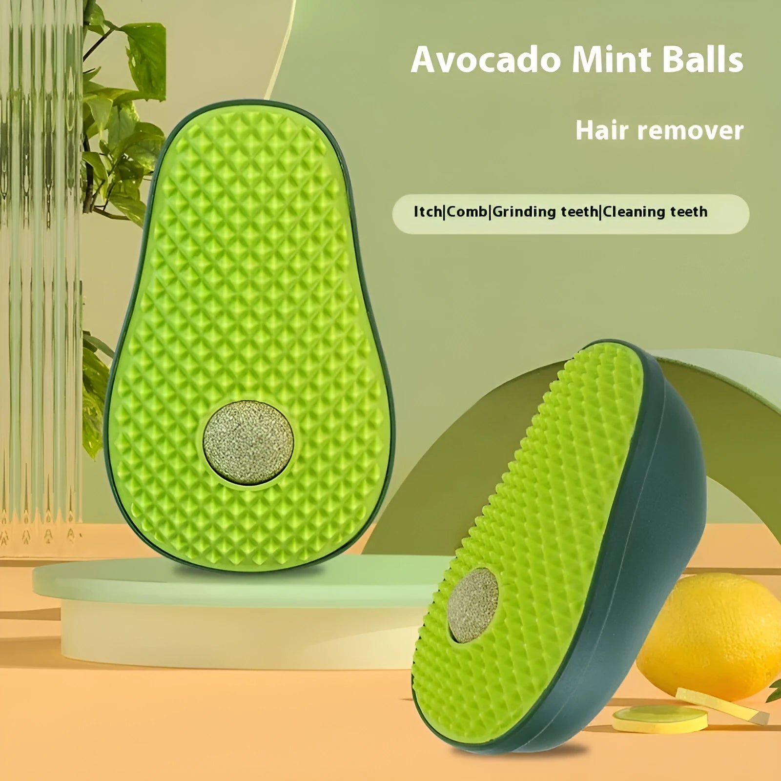 Green avocado-shaped cat scratching toy with sisal scratching surface measuring 13.5cm long