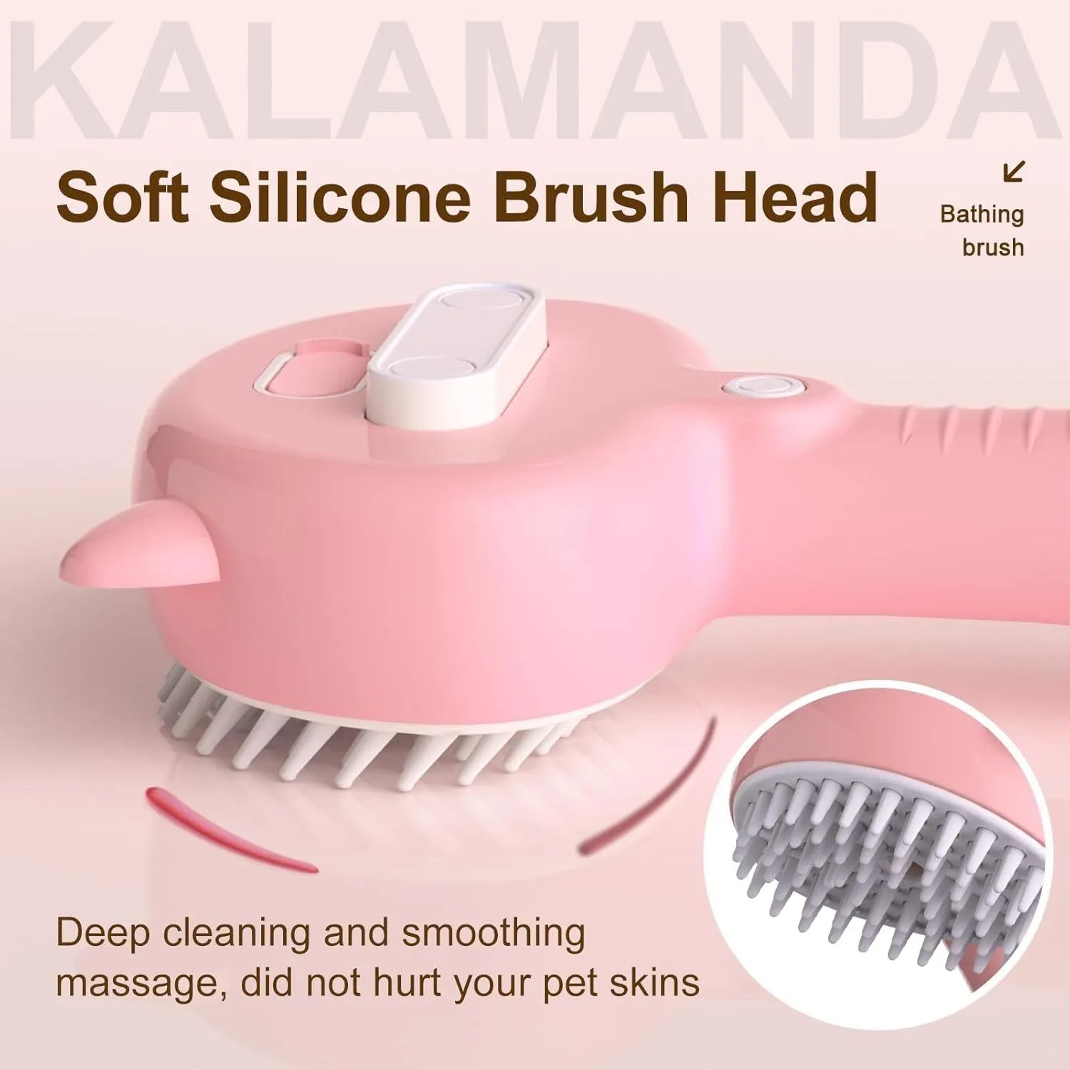 Blue cat steam brush with ergonomic handle, rubber bristles and mist spray function for pet grooming