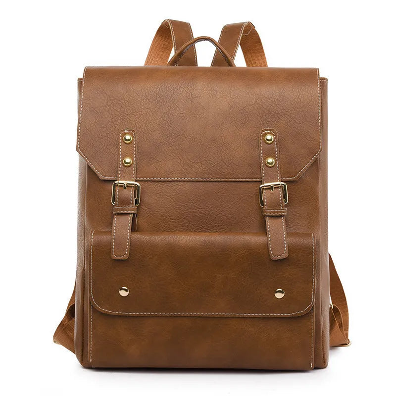 Korean-style soft PU retro backpack in creamy white colour, showing front design
