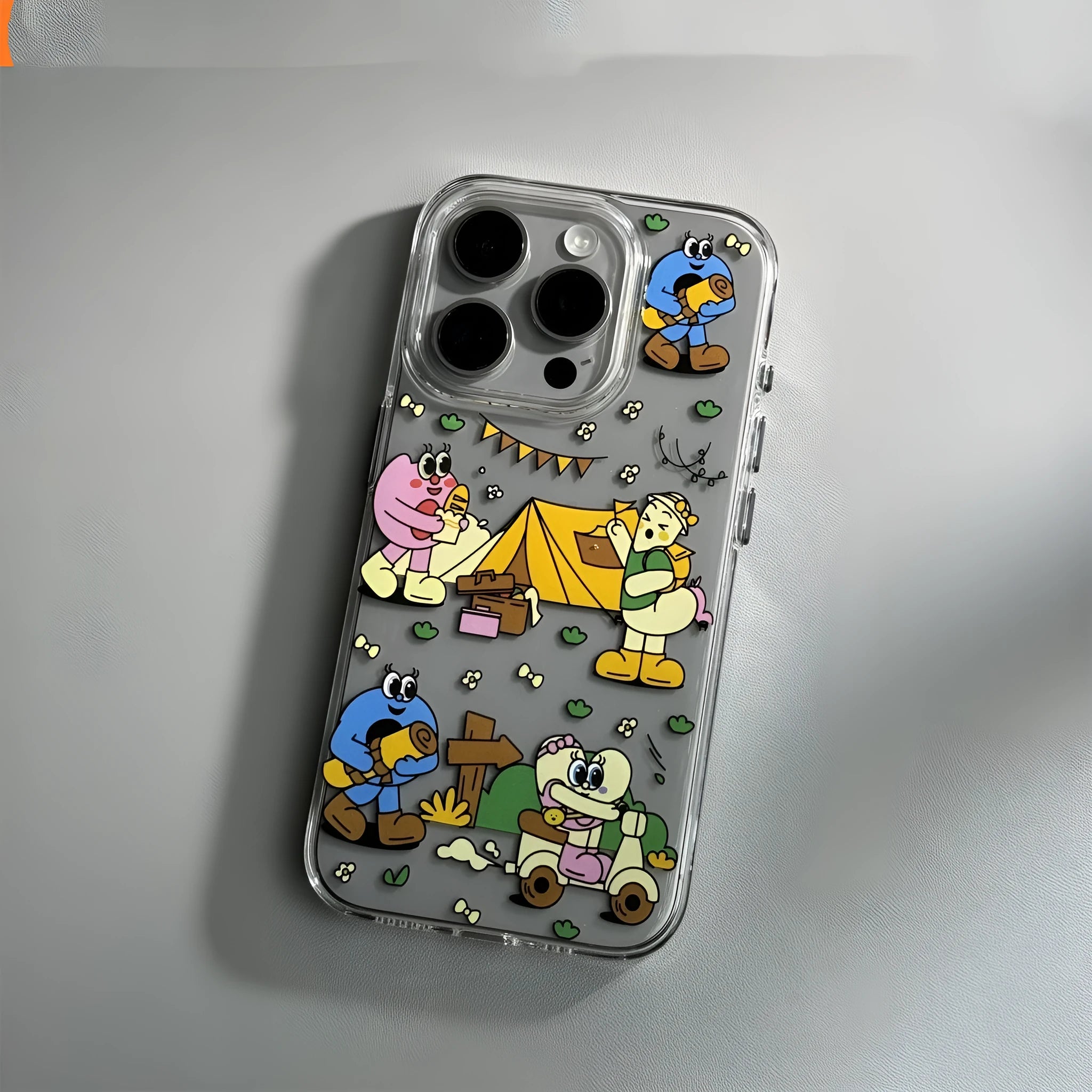 Cartoon transparent soft shell PC phone case for iPhone 15 Pro Max with graffiti print anti-drop protection