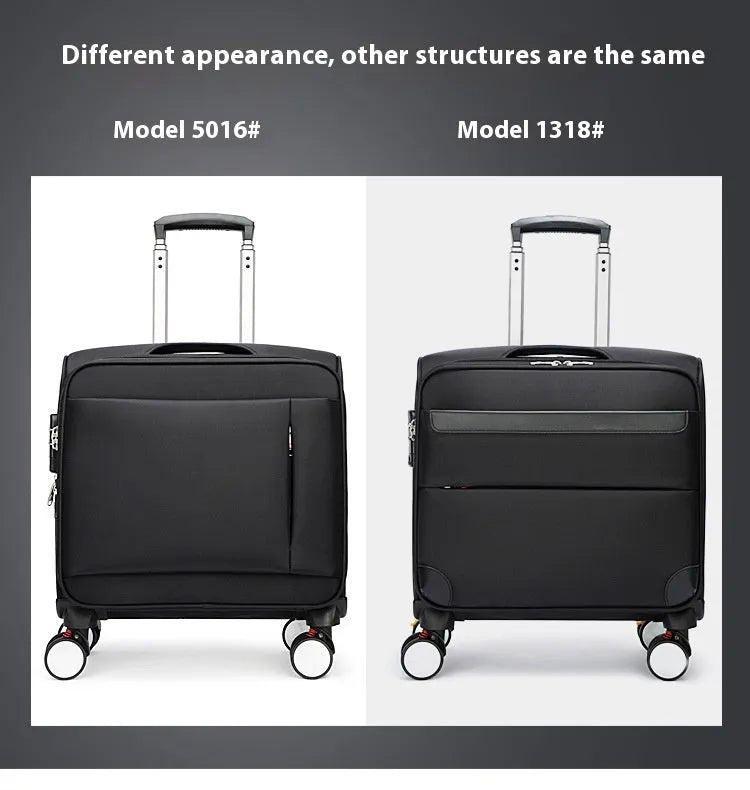 18-inch black Oxford cloth business suitcase with universal wheels for travel