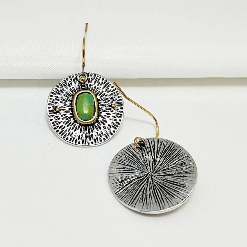 Retro turquoise and antique silver earrings with colour separation on alloy electroplated base