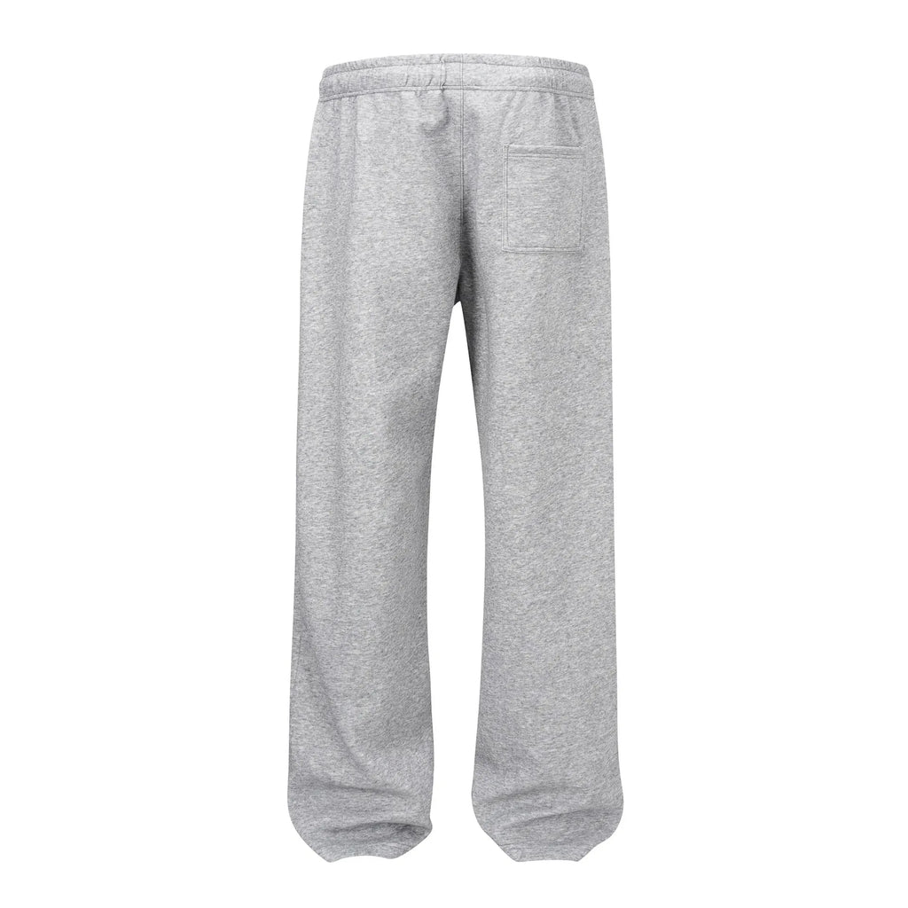 Men's grey cotton straight-leg trousers with wide fit and mid-waist design