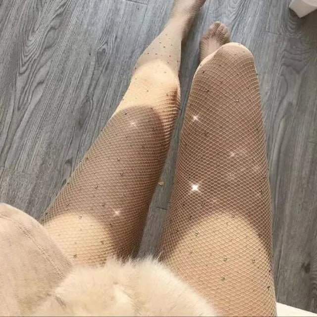 Sheer diamond mesh fishnet stockings in skin tone, black and white colours