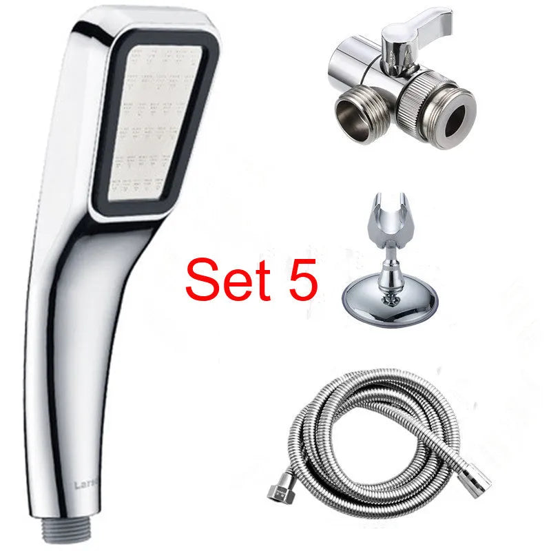 Orange hand-held pressurised shower head with rain spray function