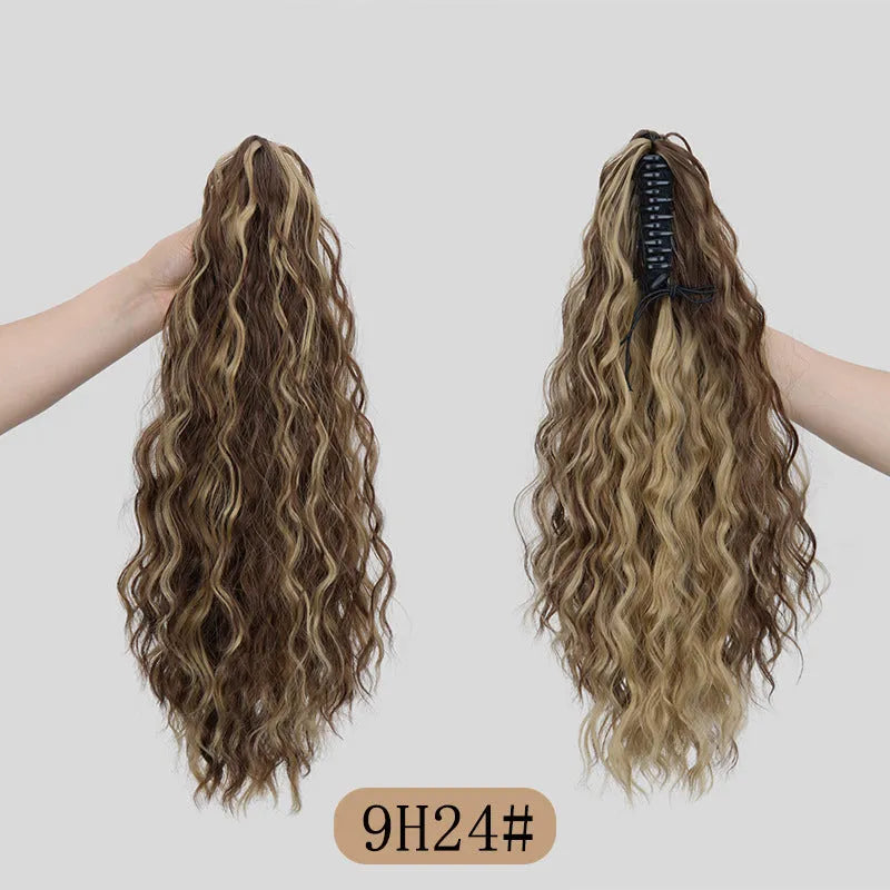Corn curl synthetic ponytail wig with water ripple grip attachment in multiple colour options