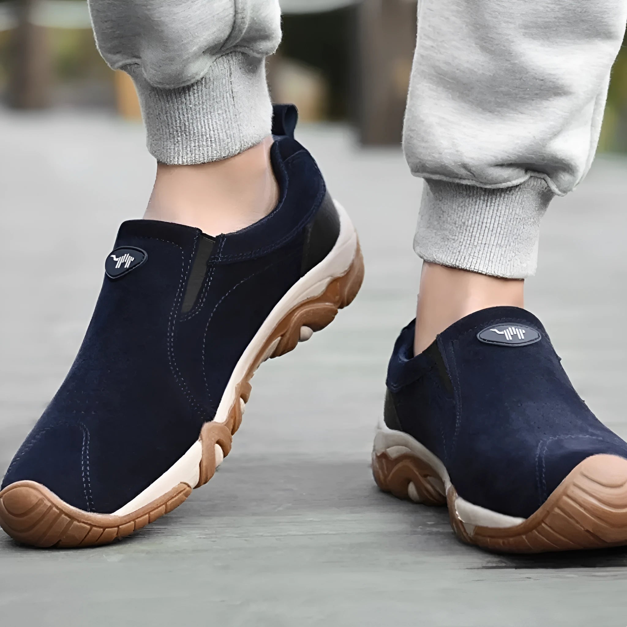 Plus size men's suede casual shoes in black with a round toe, low-top design, and rubber sole.