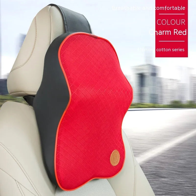 Memory foam car headrest pillow and lumbar support pillow set in seven colour options