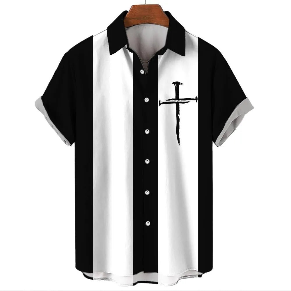 Men's stripe pattern Hawaiian shirt with short sleeves and button front in various colours