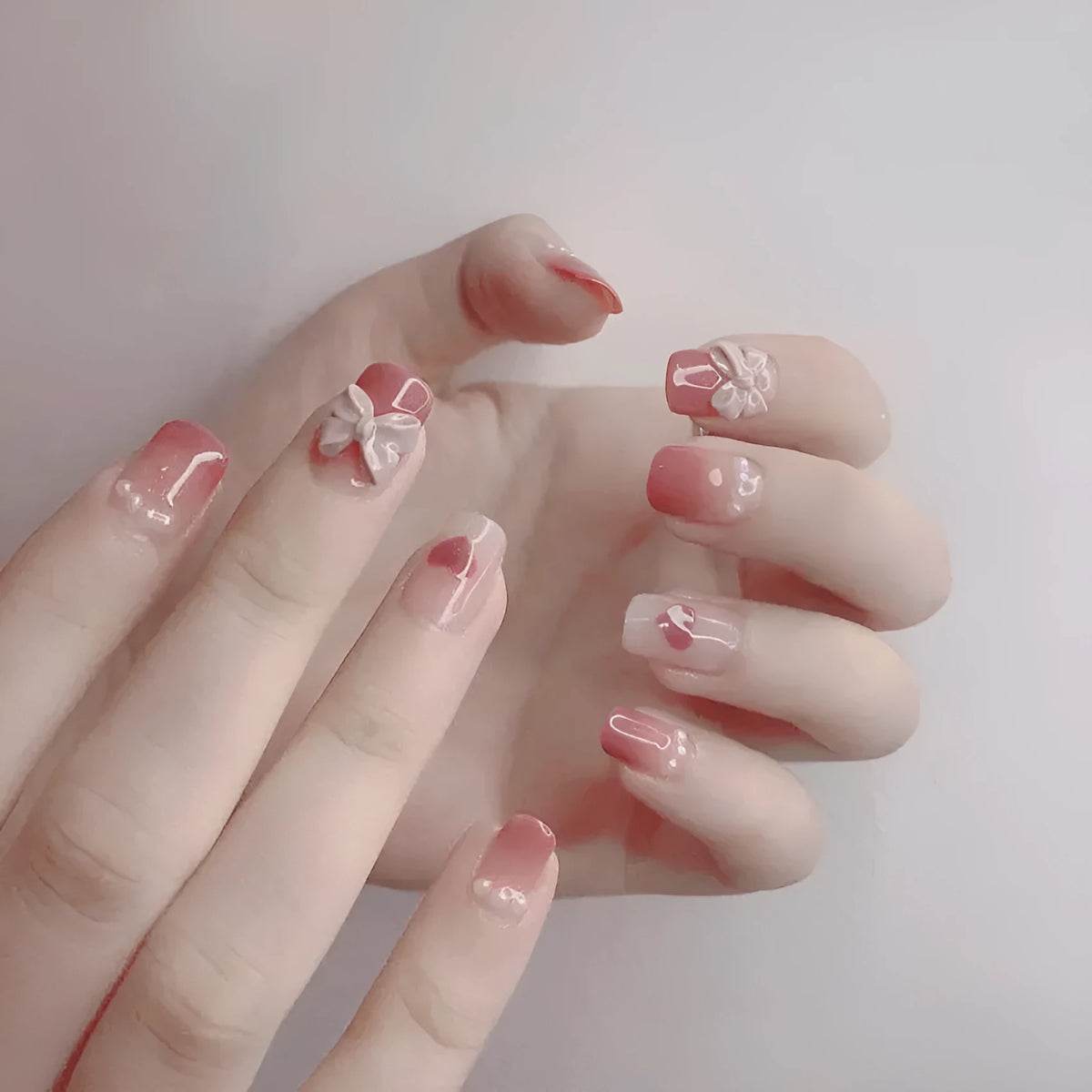 24 piece French worn false nails with diamonds, ABS material, including glue and jelly adhesive