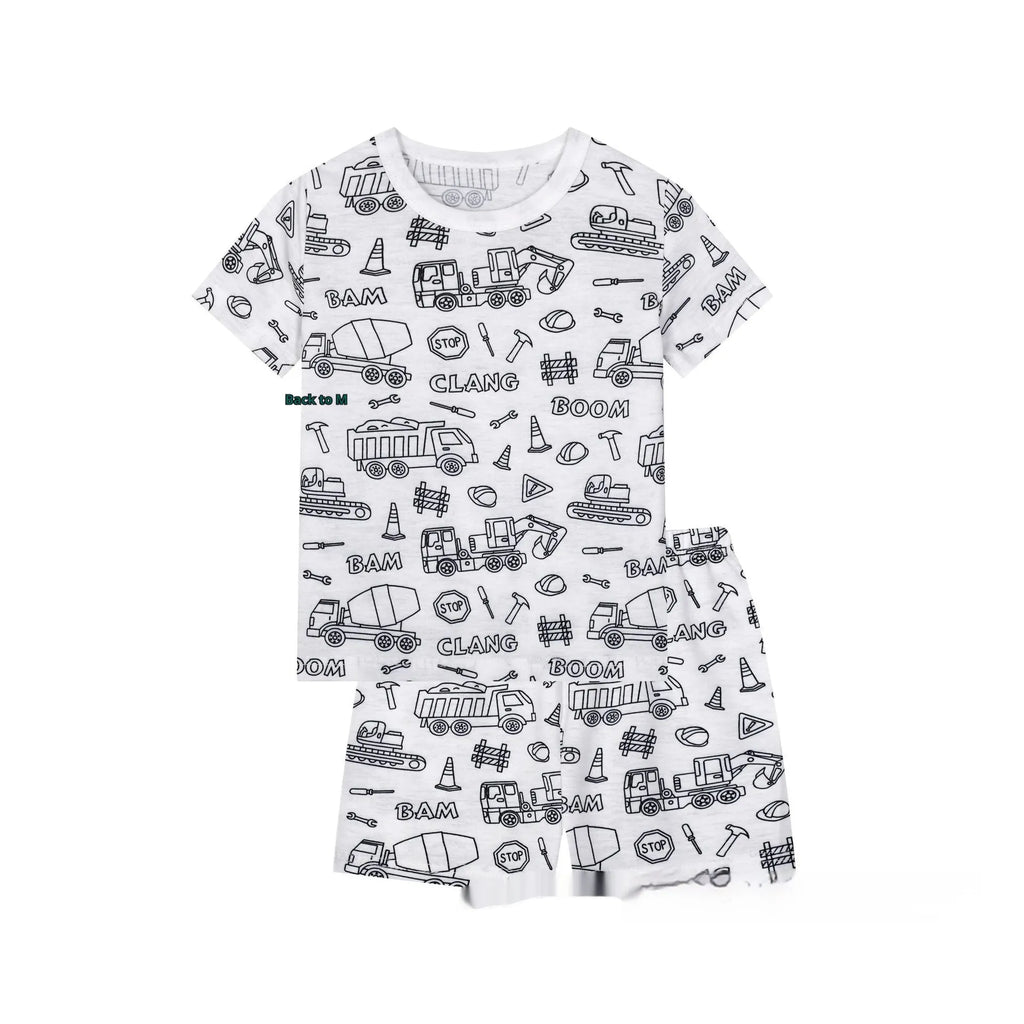 Cotton children's loungewear pajamas suit in little princess design with top and pants, view of front