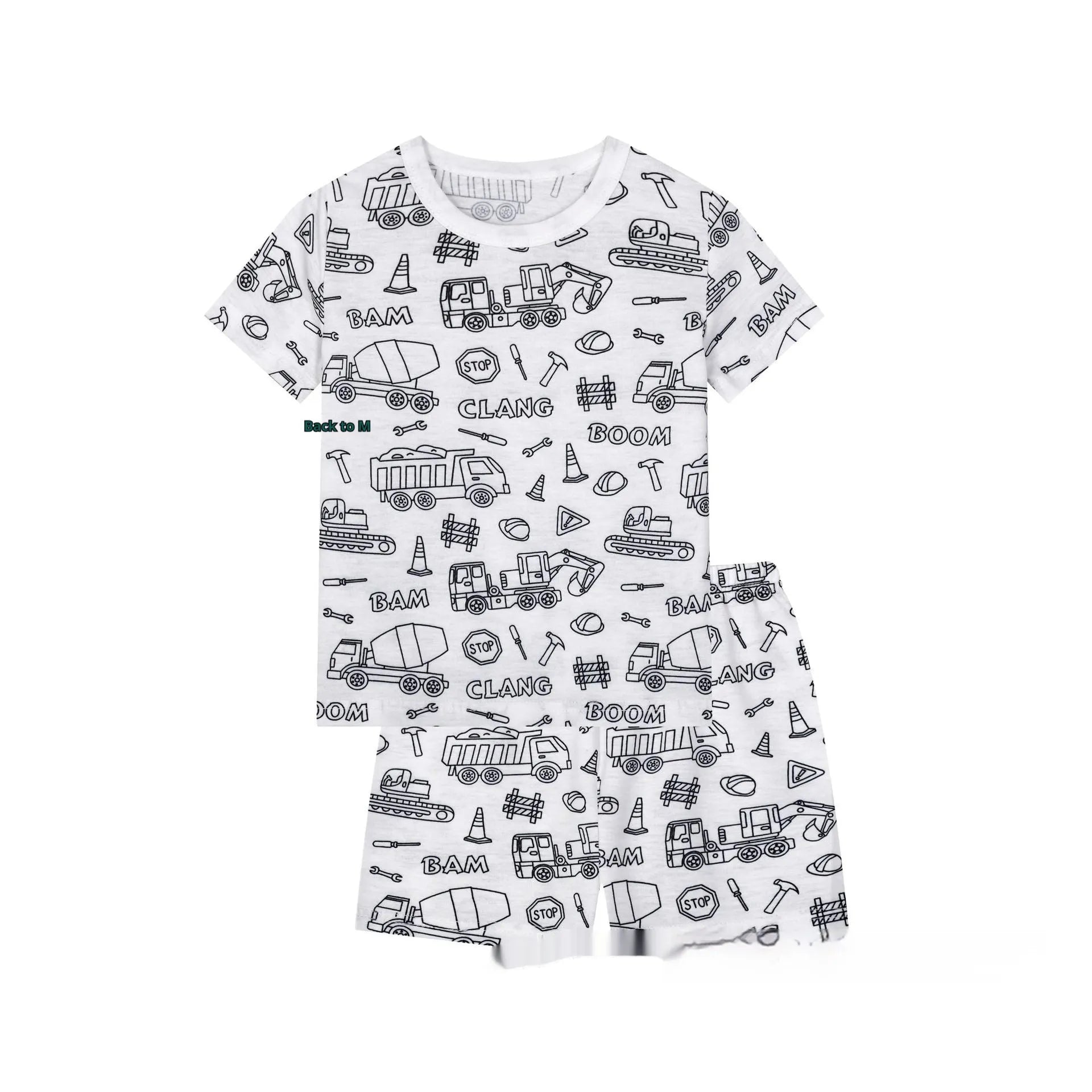 Cotton children's loungewear pajamas suit in little princess design with top and pants, view of front