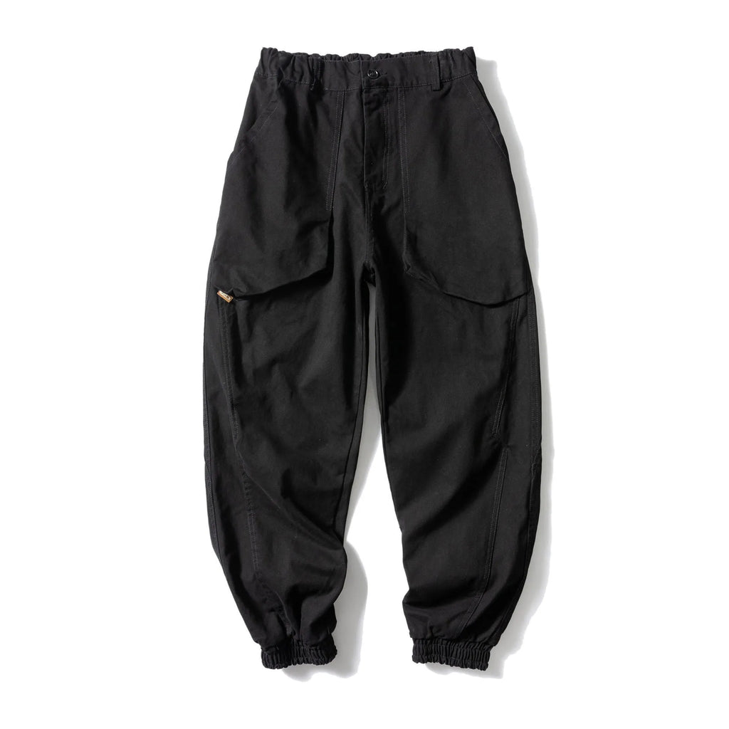 Cotton tapered casual pants with large pocket in Japanese retro style